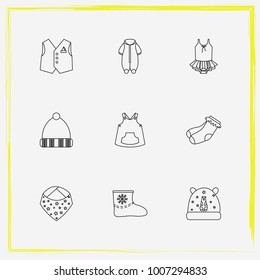 Baby Clothes Line Icon Set Winter Hat, Socks And Baby Kerchief Etc