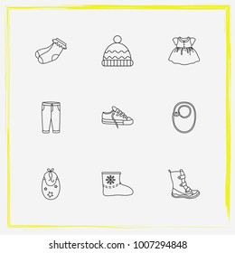Baby Clothes line icon set pants, winter hat and shoes etc