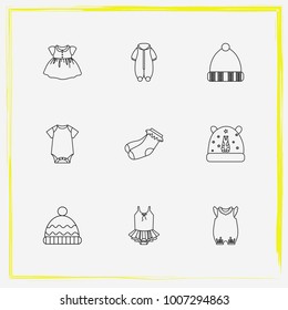 Baby Clothes line icon set bodysuit, socks and baby dress etc