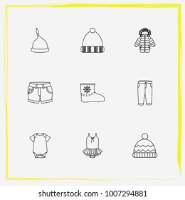 Baby Clothes line icon set shorts, hat and pants etc.