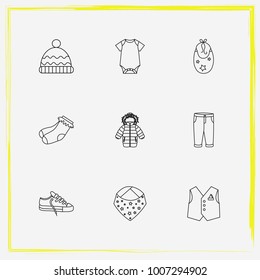 Baby Clothes Line Icon Set Pants, Shoes And Baby Kerchief Etc.