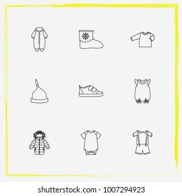 Baby Clothes line icon set hat, felt boots and baby jacket etc.