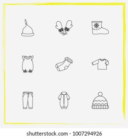 Baby Clothes line icon set felt boots, baby jacket and baby overalls etc.