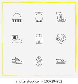 Baby Clothes Line Icon Set Felt Boots, Shoes And Baby Kerchief Etc.