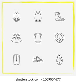 Baby Clothes Line Icon Set Bodysuit, Baby Kerchief And Pants