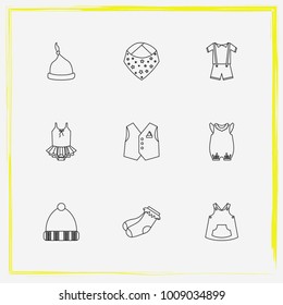 Baby Clothes Line Icon Set Baby Kerchief, Baby Waistcoat And Socks