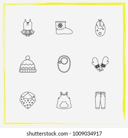 Baby Clothes line icon set baby overalls, bodysuit and felt boots