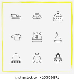 Baby Clothes line icon set baby overalls, shoes and baby hat