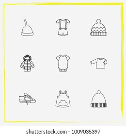 Baby Clothes line icon set hat, baby jacket and winter hat