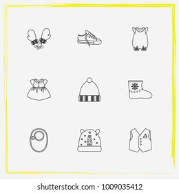 Baby Clothes line icon set winter hat, shoes and felt boots