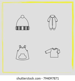 Baby Clothes line icon set bodysuit, dress and overalls