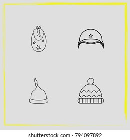 Baby Clothes line icon set bib, hat and army