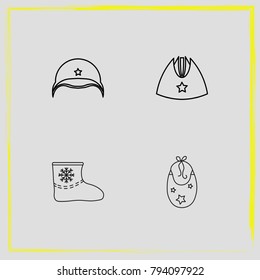 Baby Clothes line icon set army, boots and military