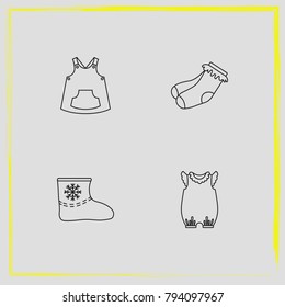 Baby Clothes line icon set bodysuit, socks and boots