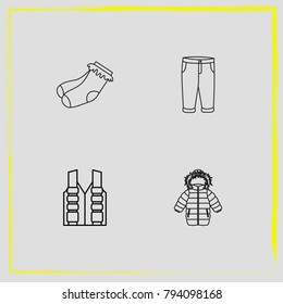 Baby Clothes line icon set jacket, flak and socks