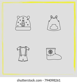 Baby Clothes line icon set children, overalls and fel