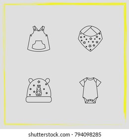 Baby Clothes line icon set dress, children and hat