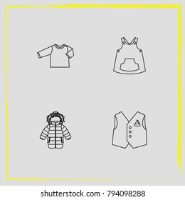 Baby Clothes line icon set dress, vest and children