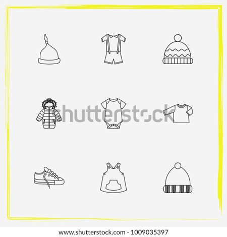 Baby Clothes line icon set hat, baby jacket and winter hat