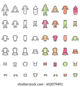 Baby Clothes Line Icons Set