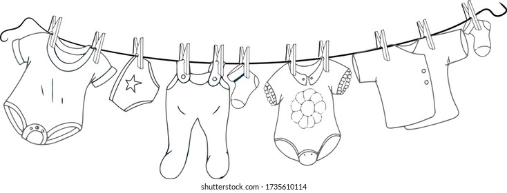  Baby clothes line vector illustrayion set,  washing clothes isolated for white background
