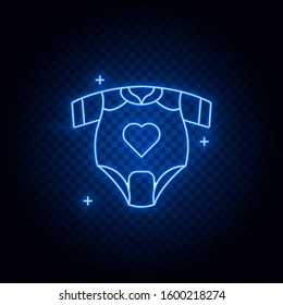 baby clothes neon icon. Blue neon vector icon. Transparent background.