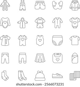 Baby clothes outline vector icons pack