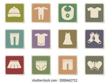 Baby clothes paper stickers icon set for your design. vector icons