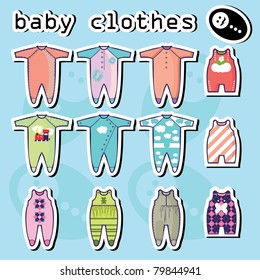 baby clothes pink and blue, green templates for boys and girls