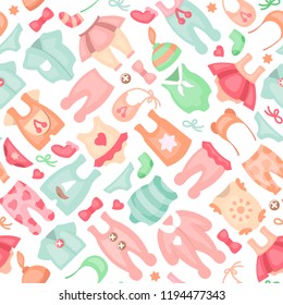 Baby clothes seamless pattern.Flat style vector illustration. Suitable for wallpaper, wrapping or textile