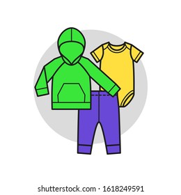 Baby clothes. Set for boy. Vector illustration in flat linear style