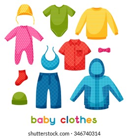 Baby clothes. Set of clothing items for newborns and children.