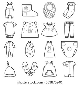 Baby clothes set. Isolated vector illustration on white background.