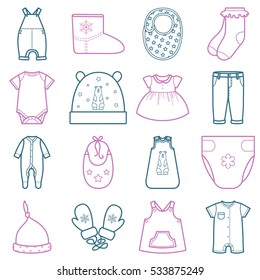 Baby clothes set. Isolated vector illustration on white background.