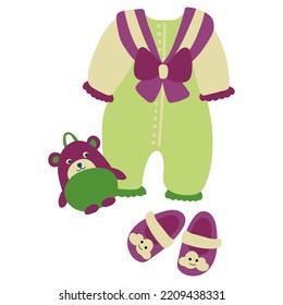 Baby clothes set. White background, isolate. Vector illustration. Drawn style.	