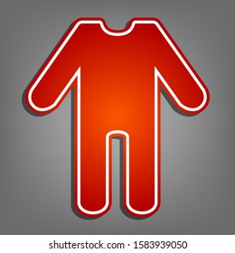 Baby clothes sign. Flat red icon with linear white icon with gray shadow at grayish background. Illustration.