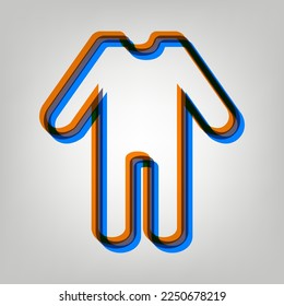 Baby clothes sign. Stroked Icon in orange, azure and old lavender Colors at gray Background. Illustration.