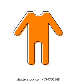 baby clothes sign. Vector. Black line icon with shifted flat orange filled icon on white background. Isolated.