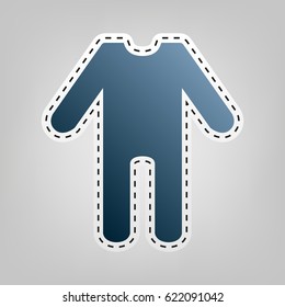 baby clothes sign. Vector. Blue icon with outline for cutting out at gray background.