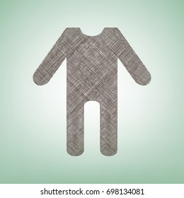 baby clothes sign. Vector. Brown flax icon on green background with light spot at the center.