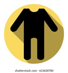 baby clothes sign. Vector. Flat black icon with flat shadow on royal yellow circle with white background. Isolated.