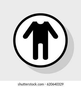 baby clothes sign. Vector. Flat black icon in white circle with shadow at gray background.