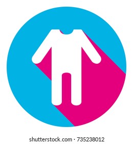baby clothes sign. Vector. Flat white icon with mexican pink shadow inside sky blue(S and G) circle at white background. Isolated. Trend colors in 2017.