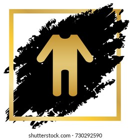 baby clothes sign. Vector. Golden icon at black spot inside golden frame on white background.