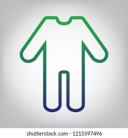 Baby clothes sign. Vector. Green to blue gradient contour icon at grayish background with light in center.