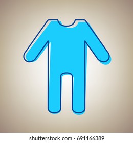 baby clothes sign. Vector. Sky blue icon with defected blue contour on beige background.