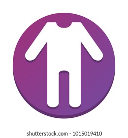 Baby clothes sign. Vector. White icon with flat shadow on purpureus circle at white background. Isolated.