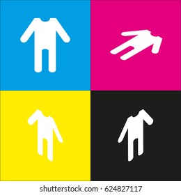 baby clothes sign. Vector. White icon with isometric projections on cyan, magenta, yellow and black backgrounds.