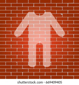 baby clothes sign. Vector. Whitish icon on brick wall as background.