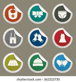 Baby clothes sticker icons for web